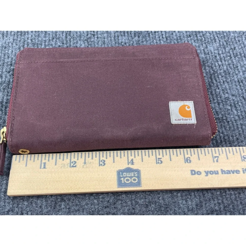 Carhartt Burgundy Canvas Zip Around Organizer Wallet with ID Window and Grommet